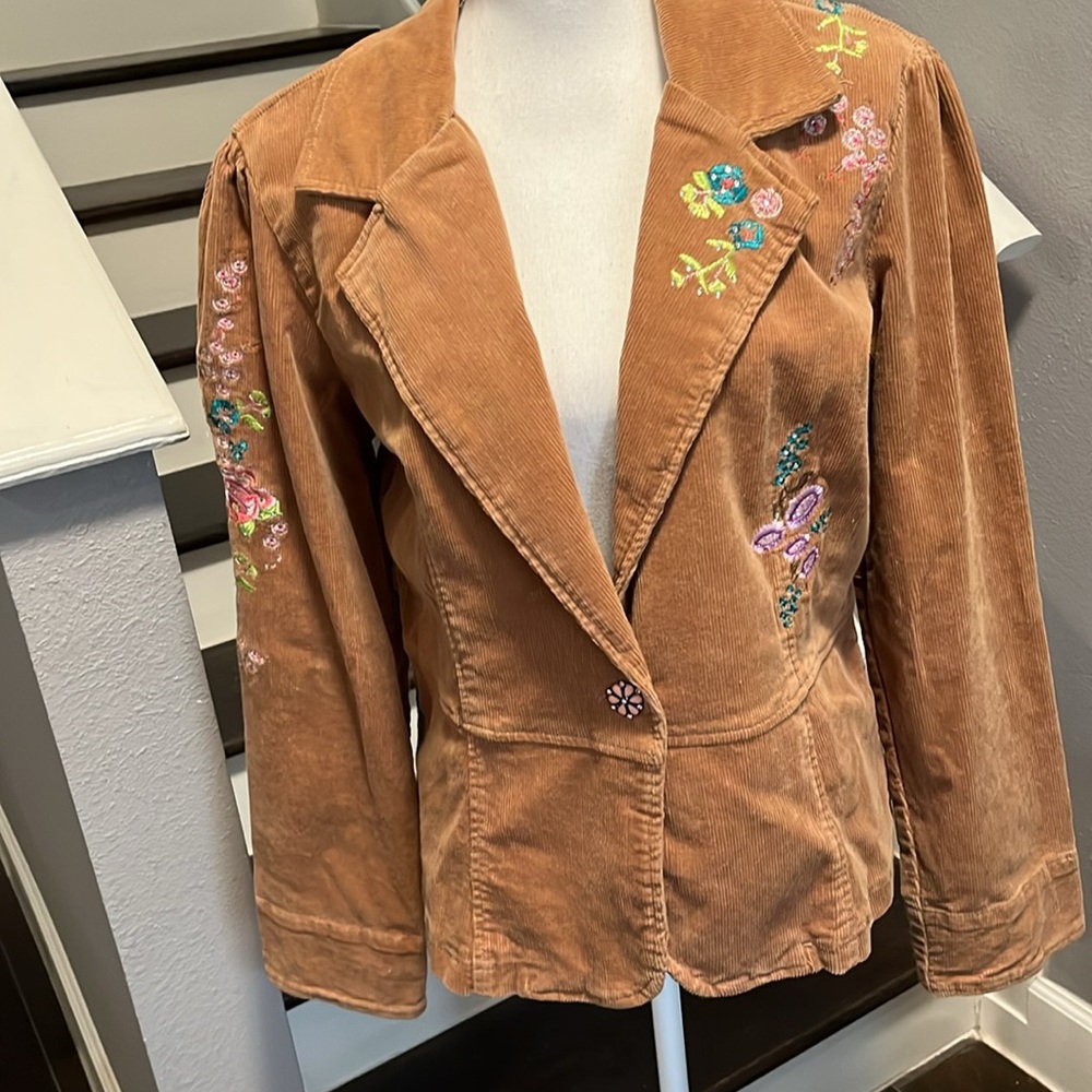 Live a Little Camel color Blazer/Jacket with Embroidered  & Rhinestones XL